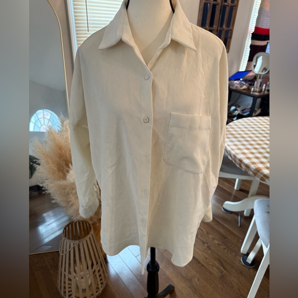 Zara Off-White light corduroy Oversized Top
